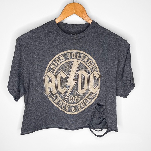 ACDC Tops - Destroyed ACDC ‘1976 High Voltage’ Crop Top